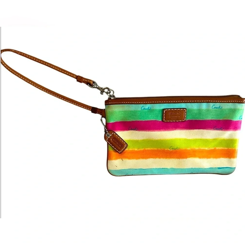Coach Hampton Watercolor Stripe Wristlet Bag - Multicolor - Picture 1 of 5